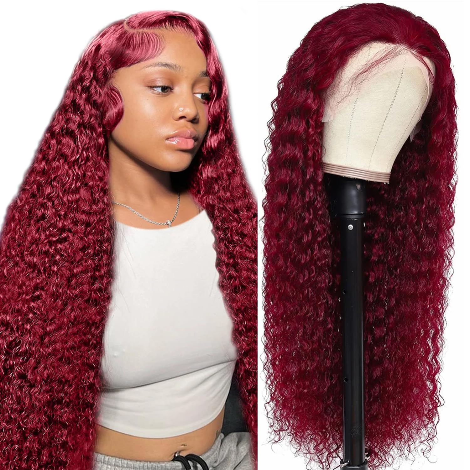 Burgundy Deep Wave 30" Human Hair Wig
